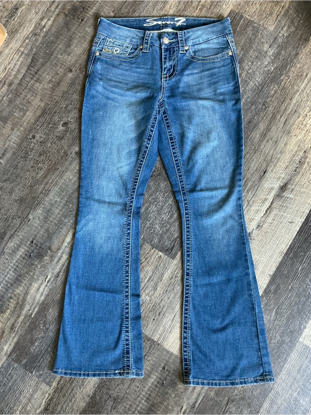 Seven7 Vintage Low Rise Pocket Bling Bootcut Jeans